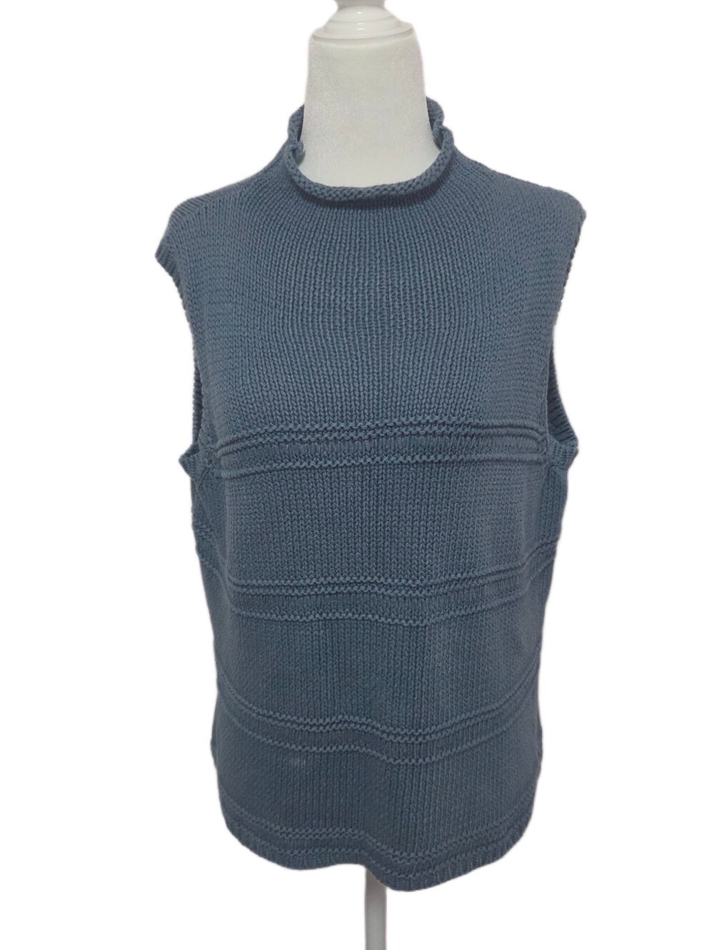 J.Jill Sleeveless Mock Neck Blue Chunky Knit Pullover Sweater Grandpacore XL
